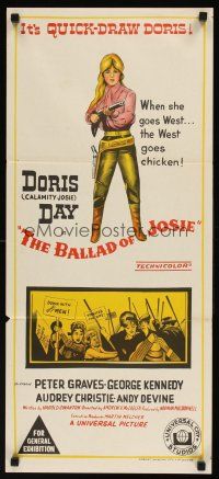 8d579 BALLAD OF JOSIE Aust daybill '68 stone litho of quick-draw Doris Day pointing shotgun!