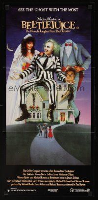 8d585 BEETLEJUICE Aust daybill '88 Tim Burton, art of Michael Keaton, Alec Baldwin & Geena Davis!