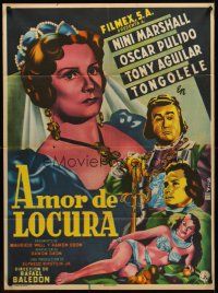 8d034 AMOR DE LOCURA Mexican poster '53 art of Nini Marshall, Pulido, Aguilar & Tongolele by Francisco Diaz Moffitt!