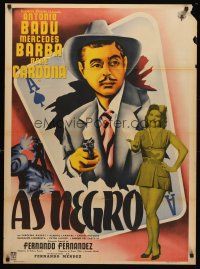 8d036 AS NEGRO Mexican poster '54 cool art of Antonio Badu bursting out from ace of spades!