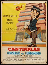 8d039 CONSERJE EN CONDOMINIO Mexican poster '74 wonderful artwork of doorman Cantinflas!