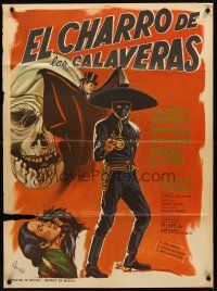 8d043 EL CHARRO DE LAS CALAVERAS Mexican poster '65 cool art of masked hero & monster by Rezo!