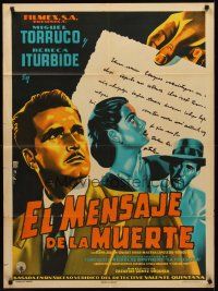 8d046 EL MENSAJE DE LA MUERTE Mexican poster '53 art of Miguel Torruco & Rebecca Iturbide by Francisco Diaz Moffitt!
