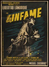 8d056 LA INFAME Mexican poster '54 cool artwork of mother running & holding child by Josep Renau!