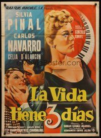 8d064 LA VIDA TIENE 3 DIAS Mexican poster '55 art of sexy Silvia Pinal & Carlos Navarro!