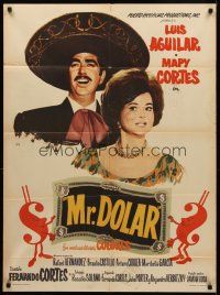 8d072 MR DOLAR Mexican poster '64 art of Luis Aguilar in sombrero, Mapy Cortes!