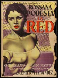 8d078 ROSANNA Mexican poster '53 La Red, Caballero art of sexy Rossana Podesta in see-through top!