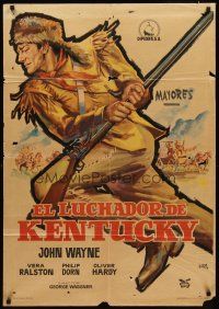 8d023 FIGHTING KENTUCKIAN Spanish '60 different art of John Wayne on the run w/rifle!