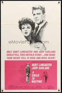 8e126 CHILD IS WAITING 1sh '63 Howard Terpning art of Burt Lancaster & Judy Garland!