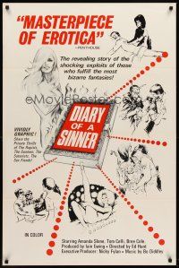 8e183 DIARY OF A SINNER 1sh '74 Amanda Slone, bizarre fetish fantasy sex artwork!