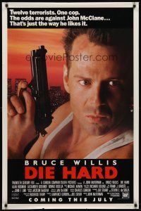 8e184 DIE HARD advance 1sh '88 cop Bruce Willis is up against twelve terrorists, action classic!