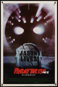 8e274 FRIDAY THE 13th PART VI 1sh '86 Jason Lives, cool image of hockey mask & tombstone!