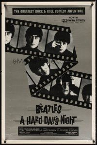 8e309 HARD DAY'S NIGHT 1sh R82 great portraits of The Beatles, rock & roll classic!