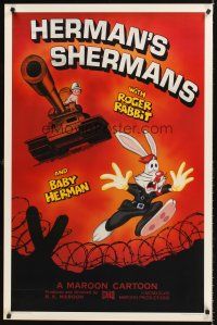 8e323 HERMAN'S SHERMANS Kilian 1sh '88 great image of Roger Rabbit running from Baby Herman in tank!
