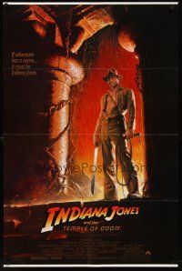 8e358 INDIANA JONES & THE TEMPLE OF DOOM 1sh '84 full-length art of Harrison Ford by Bruce Wolfe!