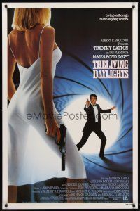 8e430 LIVING DAYLIGHTS int'l 1sh '87 Timothy Dalton as James Bond & sexy Maryam d'Abo with gun!