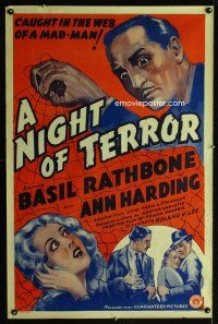 8e442 LOVE FROM A STRANGER 1sh R42 Basil Rathbone, Agatha Christie, A Night of Terror!