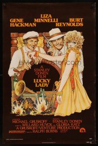 8e444 LUCKY LADY 1sh '75 Richard Amsel art of Gene Hackman, Liza Minnelli, Burt Reynolds!