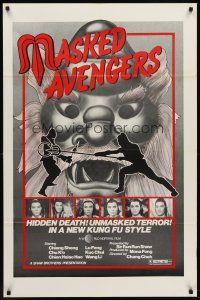 8e478 MASKED AVENGERS 1sh '82 Cheh Chang's Cha Shou, martial arts action in new Kung Fu style!
