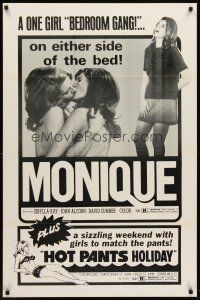 8e499 MONIQUE/HOT PANTS HOLIDAY 1sh '70s lesbian sexploitation double-bill!