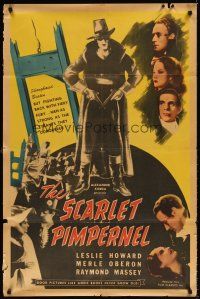 8e650 SCARLET PIMPERNEL 1sh R47 artwork of Leslie Howard in title role & Merle Oberon!