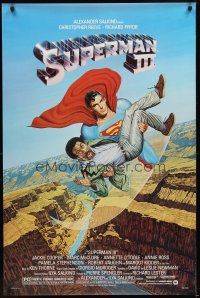 8e726 SUPERMAN III 1sh '83 art of Christopher Reeve flying w/Pryor by Salk!