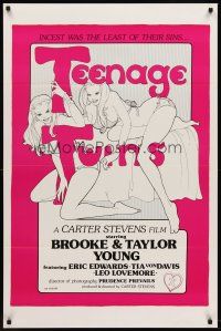 8e743 TEENAGE TWINS 1sh '76 sexy twins Brooke & Taylor Young, x-rated!