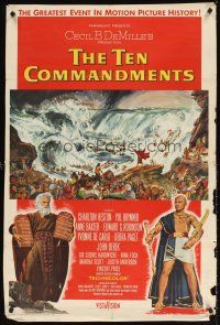 8e744 TEN COMMANDMENTS style A 1sh '56 directed by Cecil B. DeMille, Charlton Heston, Yul Brynner!