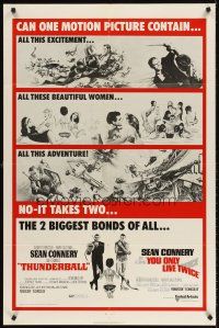 8e754 THUNDERBALL/YOU ONLY LIVE TWICE 1sh '71 Sean Connery's two biggest James Bonds of all!