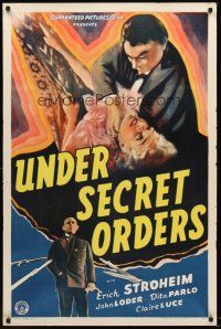 8e777 UNDER SECRET ORDERS 1sh '43 Erich von Stroheim, gripping expose of a most sinister spy ring!