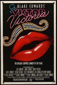 8e787 VICTOR VICTORIA 1sh '82 Julie Andrews, Blake Edwards, cool lips & mustache art!