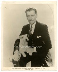 8g153 RONALD COLMAN 11.25x14 still '30 seated portrait in tie & jacket holdign dog in Devil To Pay!