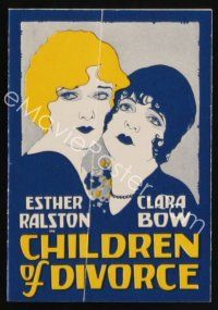 8g637 CHILDREN OF DIVORCE herald '27 great close up art of beautiful Clara Bow & Esther Ralston!