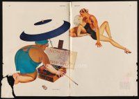 8g607 GEORGE PETTY: NON-SKID SWIMSUITS magazine ad '35 art of artis & sexy couple on beach!
