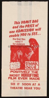 8g271 MARK OF THE DEVIL vomit bag '70 this movie is guaranteed to upset your stomach!