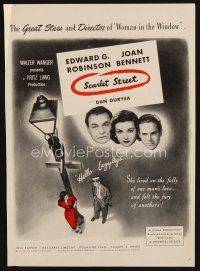 8g618 SCARLET STREET magazine ad '45 Fritz Lang film noir, Edward G. Robinson, Joan Bennett!
