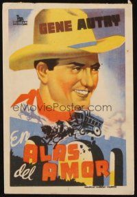 8g707 MELODY TRAIL Spanish herald '35 wonderful artwork of cowboy Gene Autry over stagecoach!
