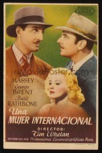 8g797 INTERNATIONAL LADY Spanish herald '42 George Brent, Basil Rathbone, sexy bad Ilona Massey!