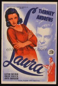 8g819 LAURA Spanish herald '46 different Soligo art of Dana Andrews & sexy Gene Tierney, Preminger