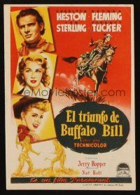 8g879 PONY EXPRESS Spanish herald '53 art of Charlton Heston as Buffalo Bill on horseback!