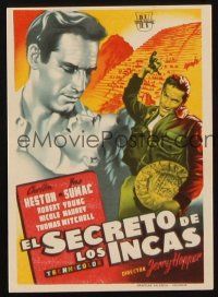 8g909 SECRET OF THE INCAS Spanish herald '54 different art of Charlton Heston & Yma Sumac!