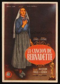 8g924 SONG OF BERNADETTE Spanish herald '45 artwork of angelic Jennifer Jones by Soligo!