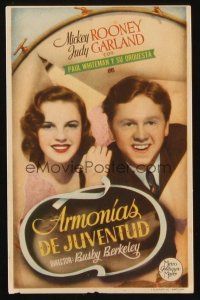 8g931 STRIKE UP THE BAND Spanish herald '41 great close up of Mickey Rooney & Judy Garland!