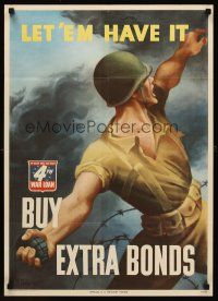 8g001 LET 'EM HAVE IT BUY EXTRA BONDS 20x28 WWII war poster '43 art of soldier by Bernard Perlin!
