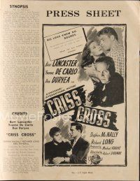 8g297 CRISS CROSS Australian press sheet '48 Burt Lancaster, Yvonne De Carlo, Dan Duryea, noir!