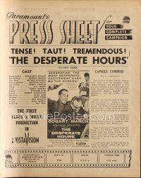 8g298 DESPERATE HOURS Australian press sheet '55 Humphrey Bogart, Fredric March, William Wyler!