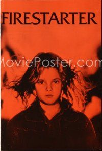 8g289 FIRESTARTER English promo brochure '84 close up of creepy 8 year-old Drew Barrymore, sci-fi!