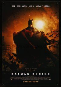 8h062 BATMAN BEGINS coming soon DS advance 1sh '05 Bale as Caped Crusader carrying Katie Holmes!