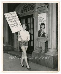 8j255 DO YOU TRUST YOUR WIFE TV 8x10 still '56 wacky ad showing girl picketing Johnny Carson's show!