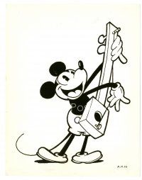 8j659 MICKEY MOUSE 8x10 still '30s Disney, wonderful close image with pie-cut eyes playing banjo!